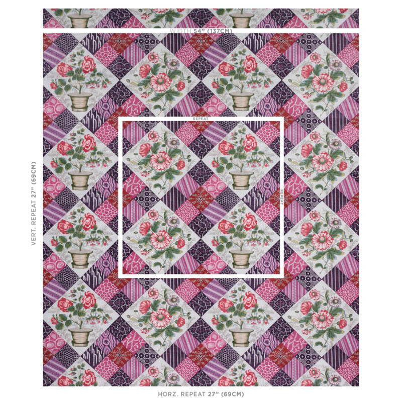 Tissu Caldwell Patchwork Chintz, Fuschia / prune