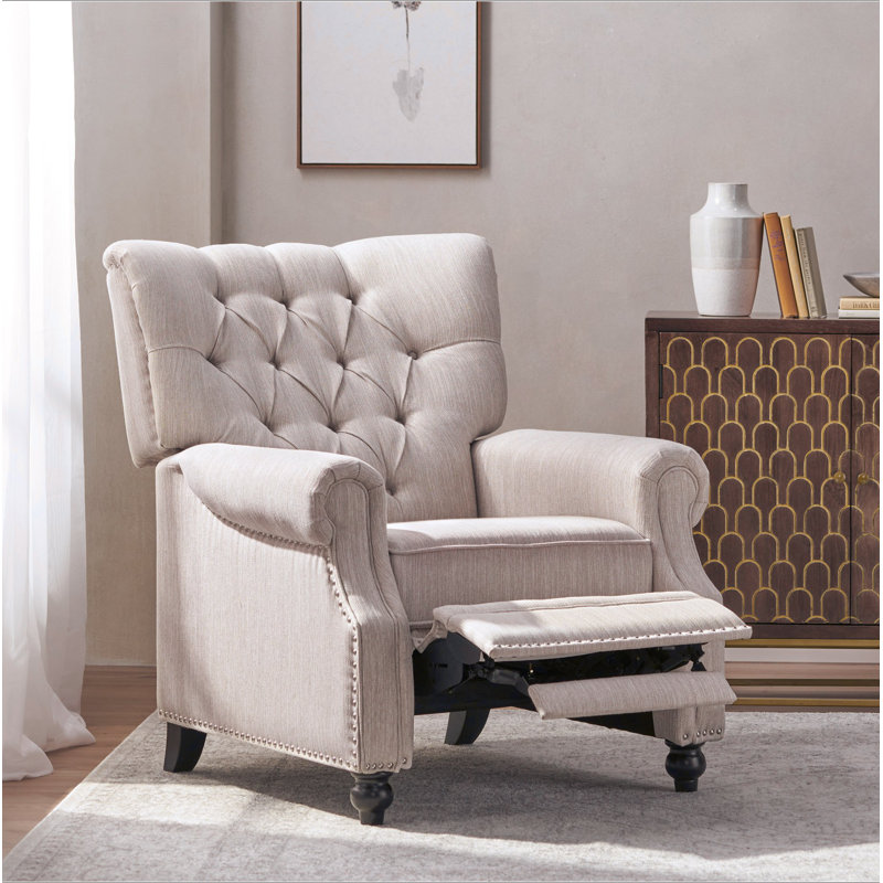 Button Tuffted  Heavy Duty Manual Reclining Sofa , Home Theater Seating, Pushback Recliner Chair Armchair Push Back Recliner With Rivet Decoration Single Sofa Accent Chair For Living Room