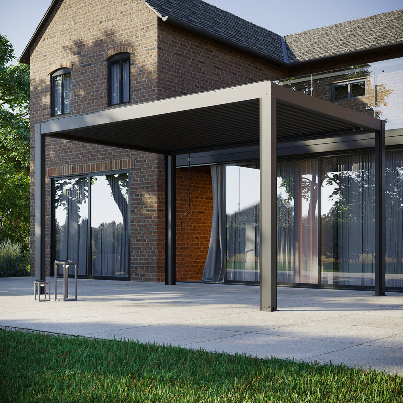 Paloma 3m x 4m Aluminium Pergola with LED Lighting in Grey, Grey