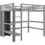 Lit mezzanine double gris avec bureau intégré et tablettes multifonctionnelles, base en bois de pin, structure sans poupée
