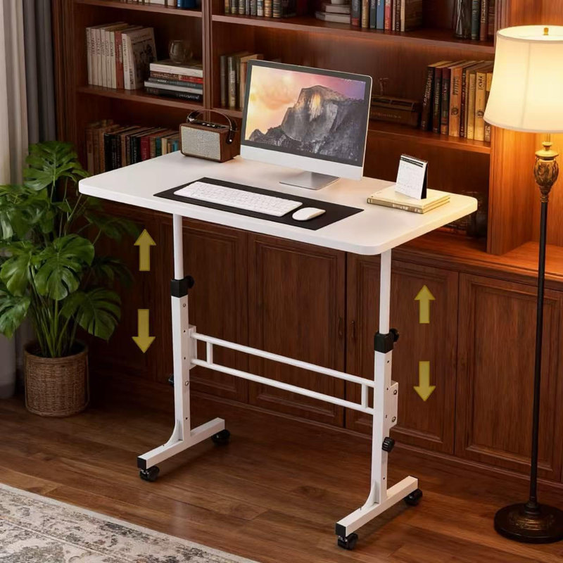 Petit bureau mobile pour travailler debout, bureau à roulettes à hauteur réglable pour le bureau personnel, table d'ordinateur portable avec roulettes verrouillables, petite table pour la chambre à coucher, 31,5 po x 15,75 po, blanc