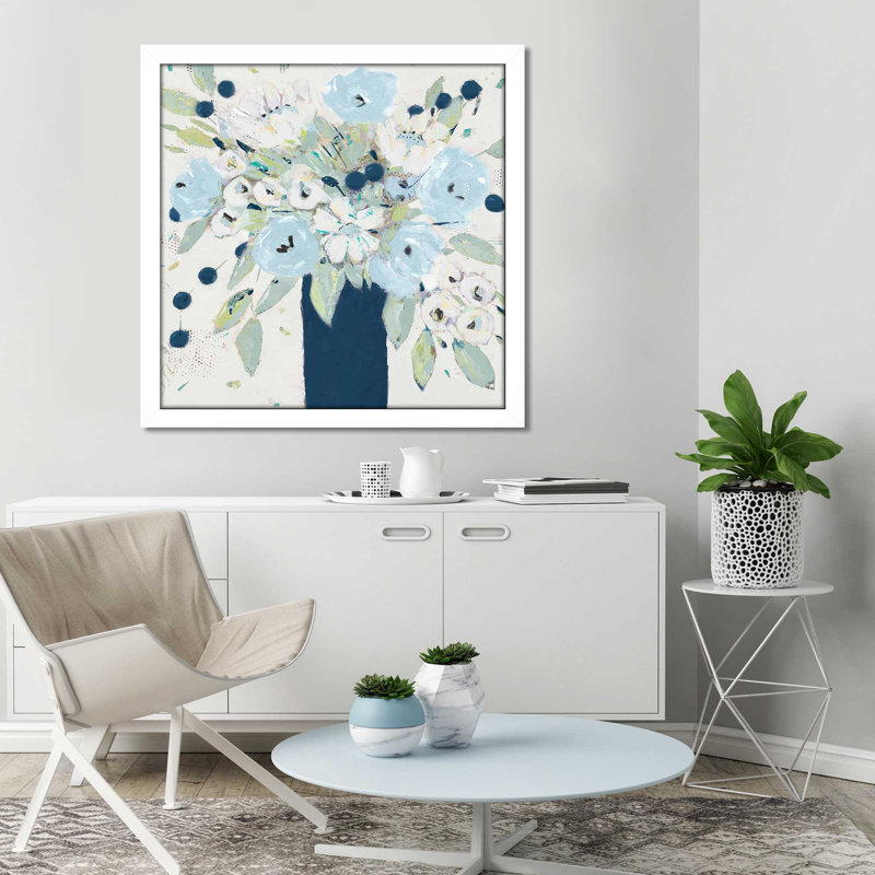 «Blue Bouquet Vase (Square)» par Krinlox Print, Cadre blanc, H 31,5 po x l 31,5 po x P 1 po