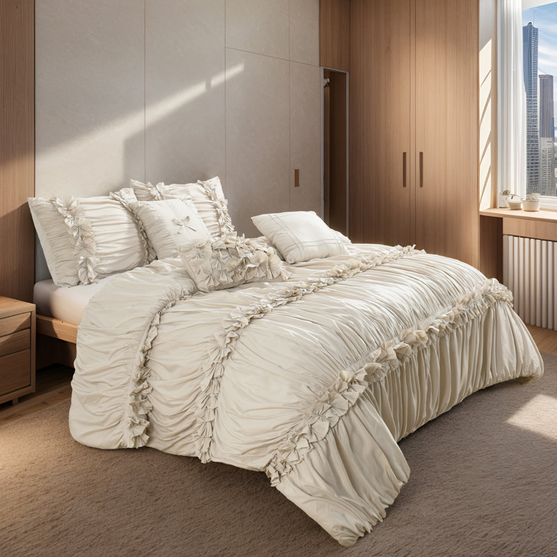 Farmhouse / Country Polyester Comforter, King Comforter + 6 Additional Pieces, Camel