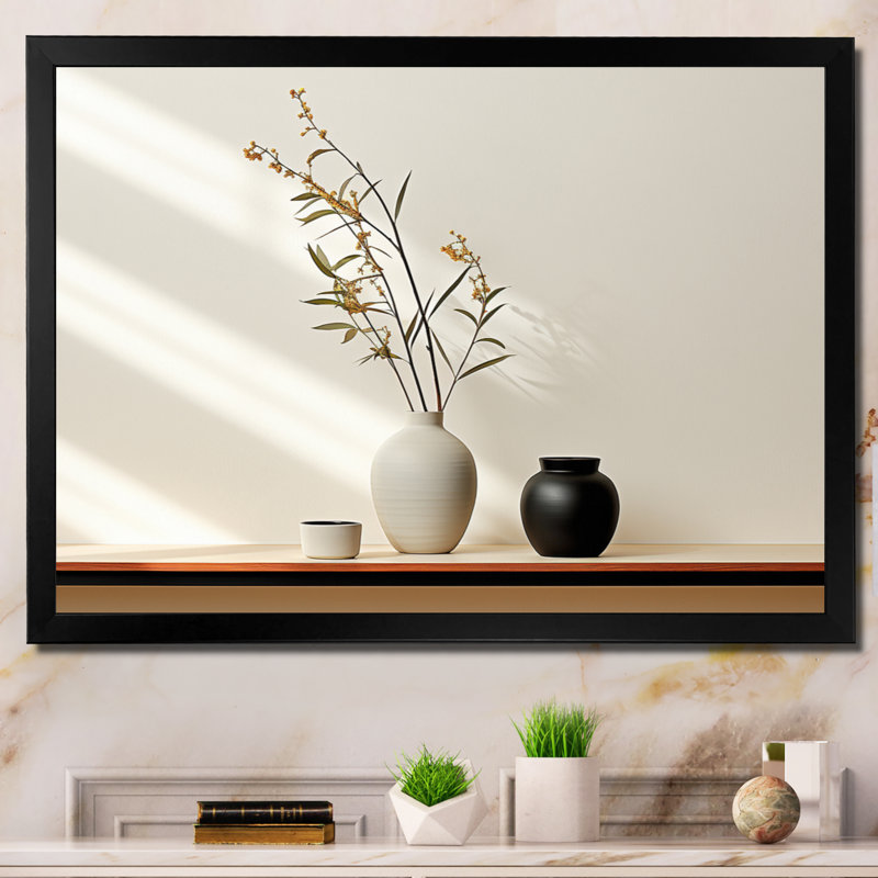 White Black Line Art Minimalist Still I Framed On Canvas Print, Cadre simple noir, H 34 po x l 44 po x P 1,5 po
