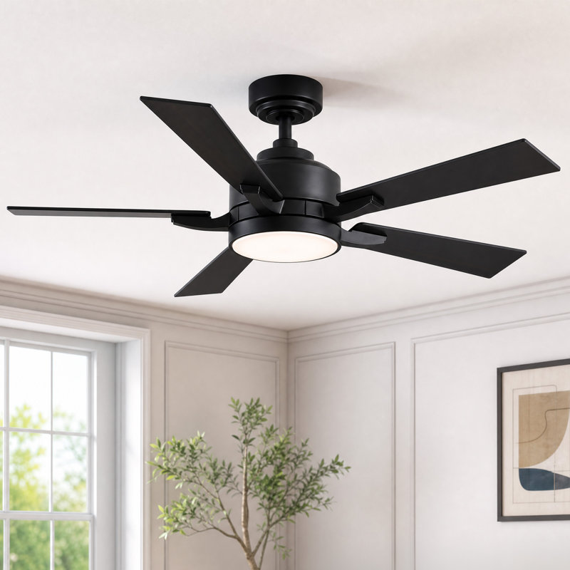 52'' Black Modern Dimmable Led Ceiling Fan with Reversible DC Motor and Remote Control, 52" , Black, Black