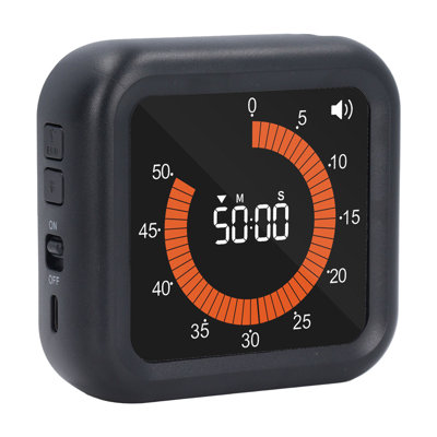 Minuteur visuel silencieux rechargeable avec dos magnétique et support pour étude, pâtisserie et cuisine (noir)