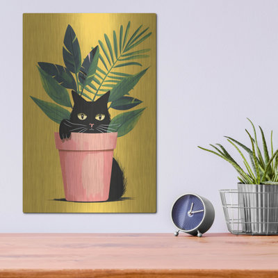 Art mural en métal Winston Porter «Cat In The Plant» par Andreas Magnusson