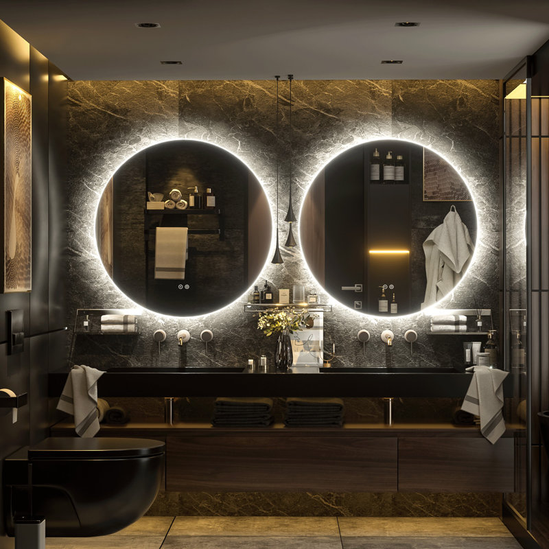 Molly Rectangle/Round/Oval LED Anti-Fog Tempered Glass Wall Bathroom Vanity Mirror - UL Certified, Round, 28" x 28" 