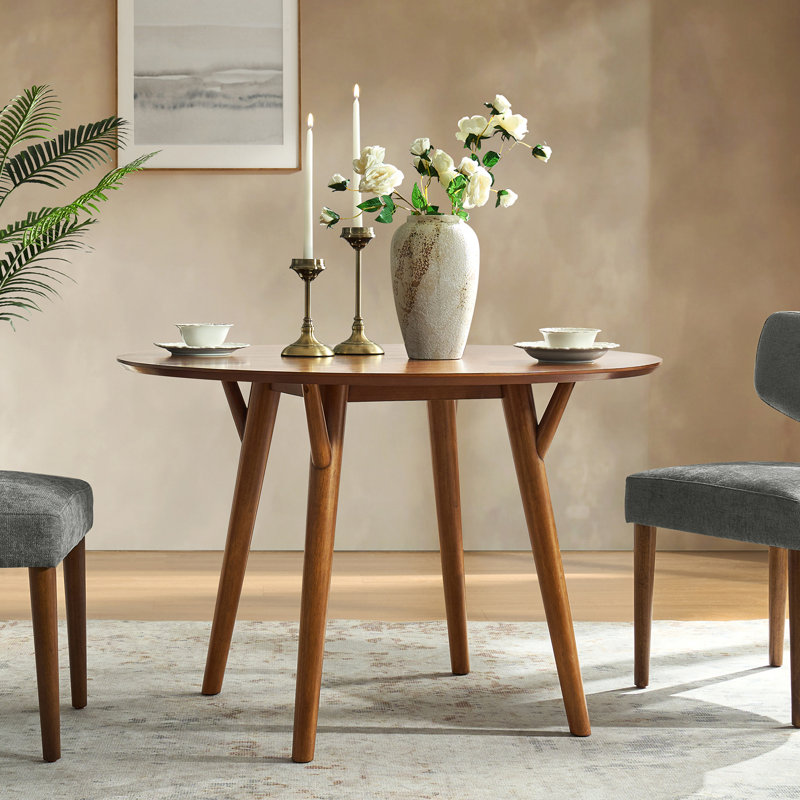 Germa Mid-Century Modern 45" Round Dining Table with Solid Wood Legs, Acorn
