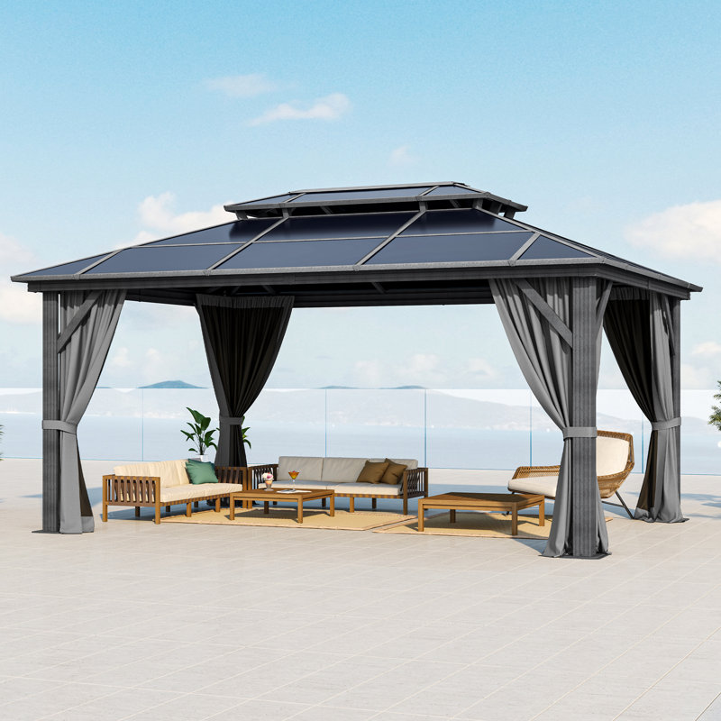 Pavillon de jardin à double toit avec cadre en aluminium, H 9,5 pi x l 16 pi x P 12 pi