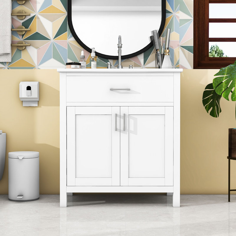 Bathroom Vanity with Ceramic Sink, White