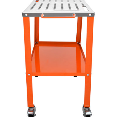 Établi PortableWelding Workbench 36 po x 18 po capacité 1200 lb roulettes en acier au carbone 4 fentes à outils trous de 5/8 po soudeurs en métal Capacité de 1200 lb 36 po 18 po carbone