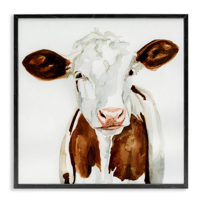 Farm Cow Portrait Neutral Watercolor Brown Tan by Victoria Barnes - Graphic Art Print