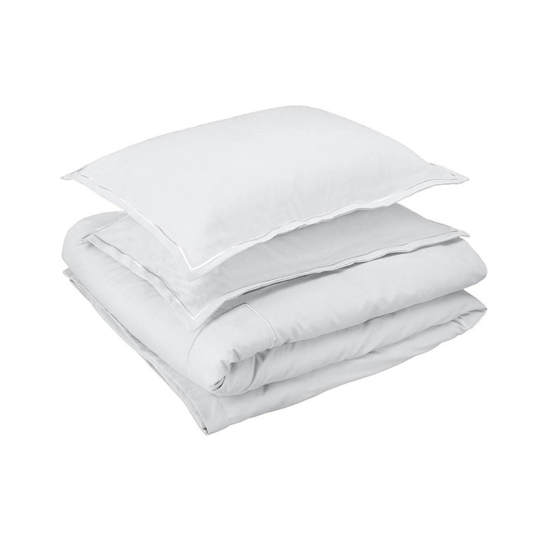 Cotton Luxurious Single Embroidery Sateen Solid Duvet Cover Set, Queen Duvet Cover, Dark Gray/White
