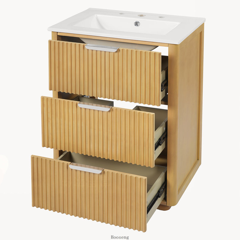 Meuble-lavabo moderne de luxe 24 po avec lavabo en céramique, tablette ouverte et rangement fermé