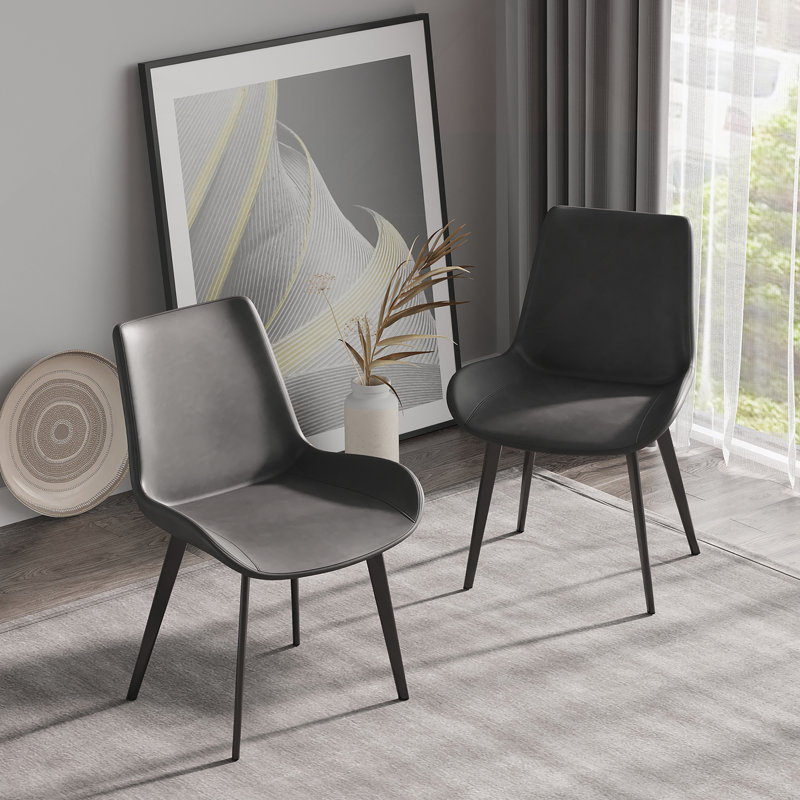 Modern Dining Chair with Black Metal Legs for Living Room, Grey