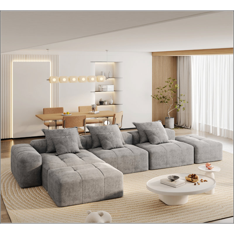 Canapé modulaire surdimensionné Modern, H 25,6 po x l 170,08 po x P 85,04 po, Velours côtelé noir