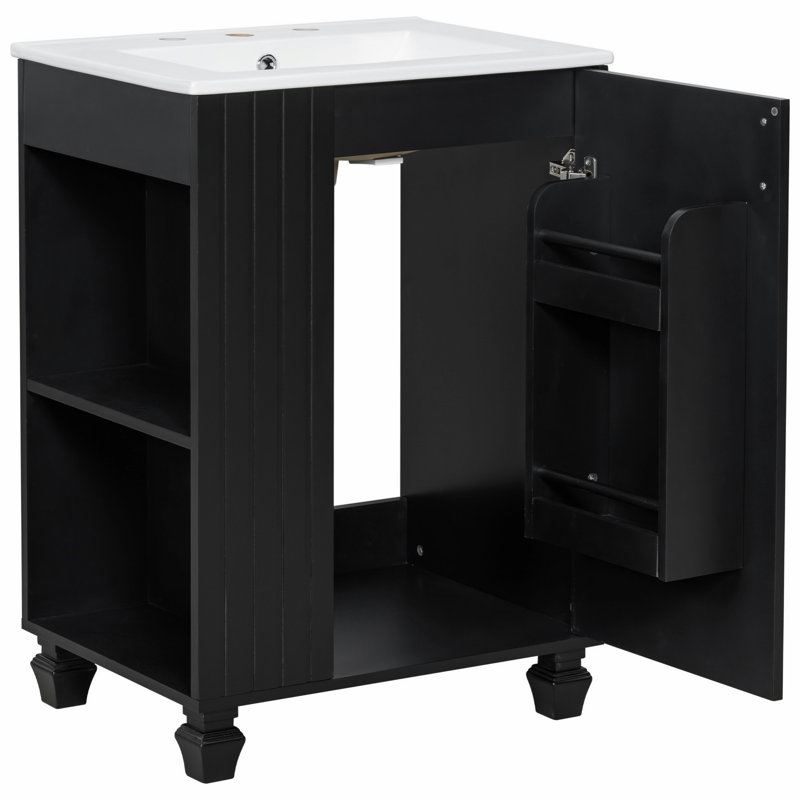Meuble-lavabo de salle de bain avec lavabo, meuble de salle de bain avec tablette de rangement ouverte latérale, meuble-lavabo moderne avec rangement