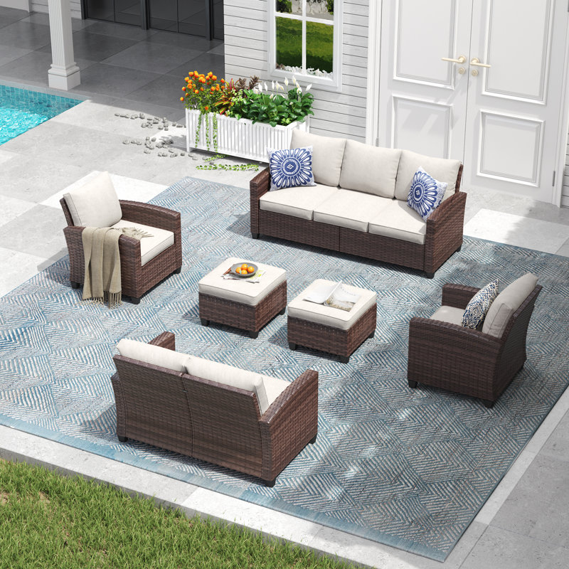 Outdoor Rattan Seating Group, White, Brown