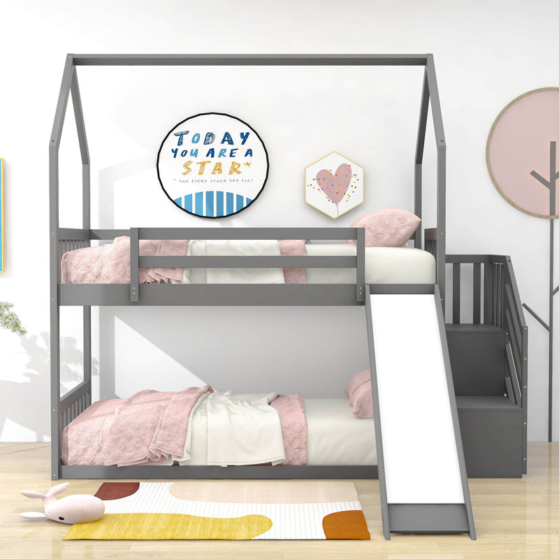 Loveday Kids Twin Over Twin Bunk Bed, Gray