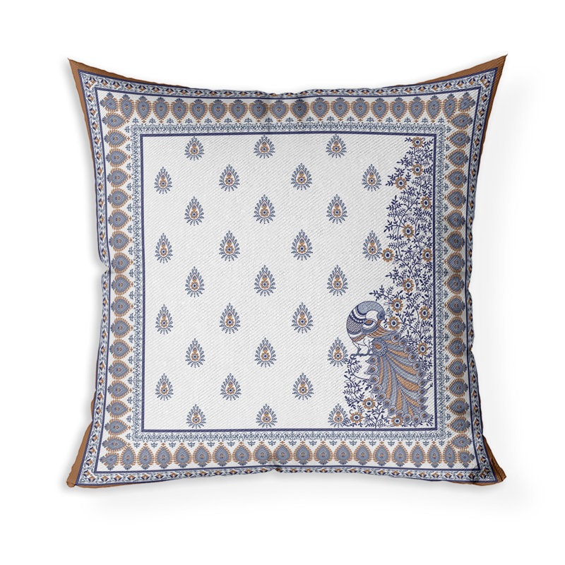 Coussin décoratif intérieur / extérieur Indian Gardenia, H 26 po x l 26 po, Bleu / Orange
