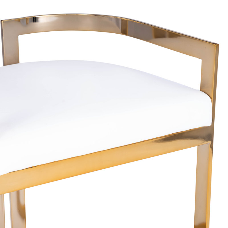 Butler Bravo Faux Leather Counter Stool, White, Gold, Counter Stool (24.5” Seat Height)