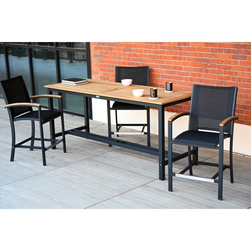 Narrow Counter Height 82" Teak and Aluminum Table, Black