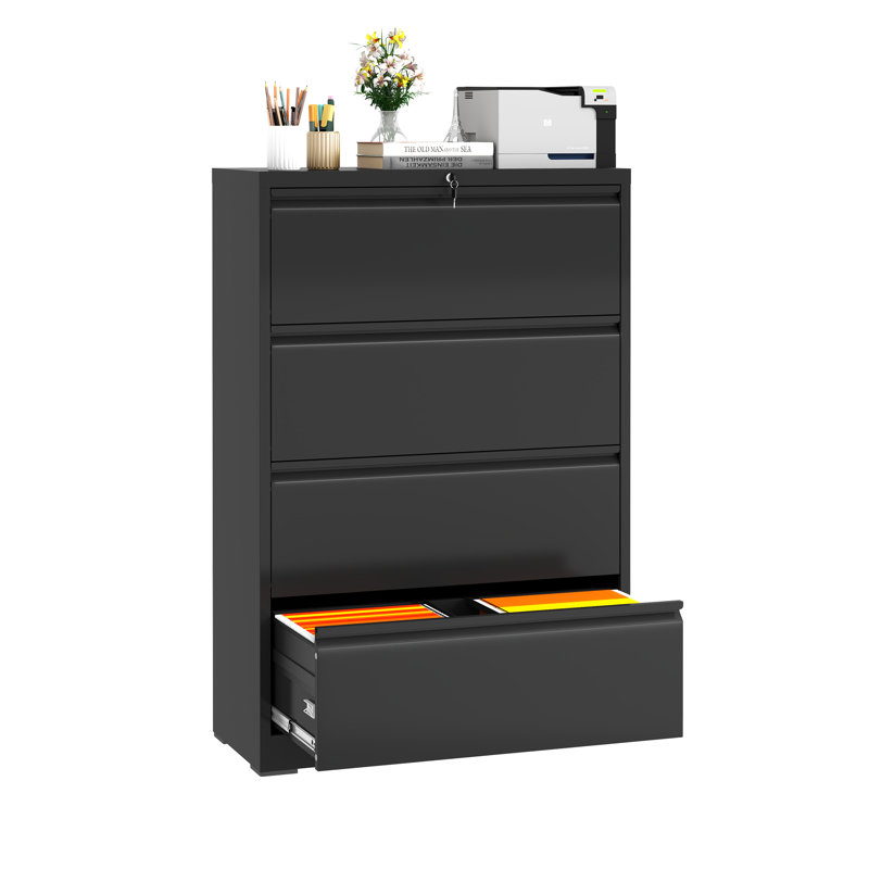 35.43"W 4 Drawer Metal Lateral File Cabinet with Lock for Home Office - A4/Letter/Legal Size, Black