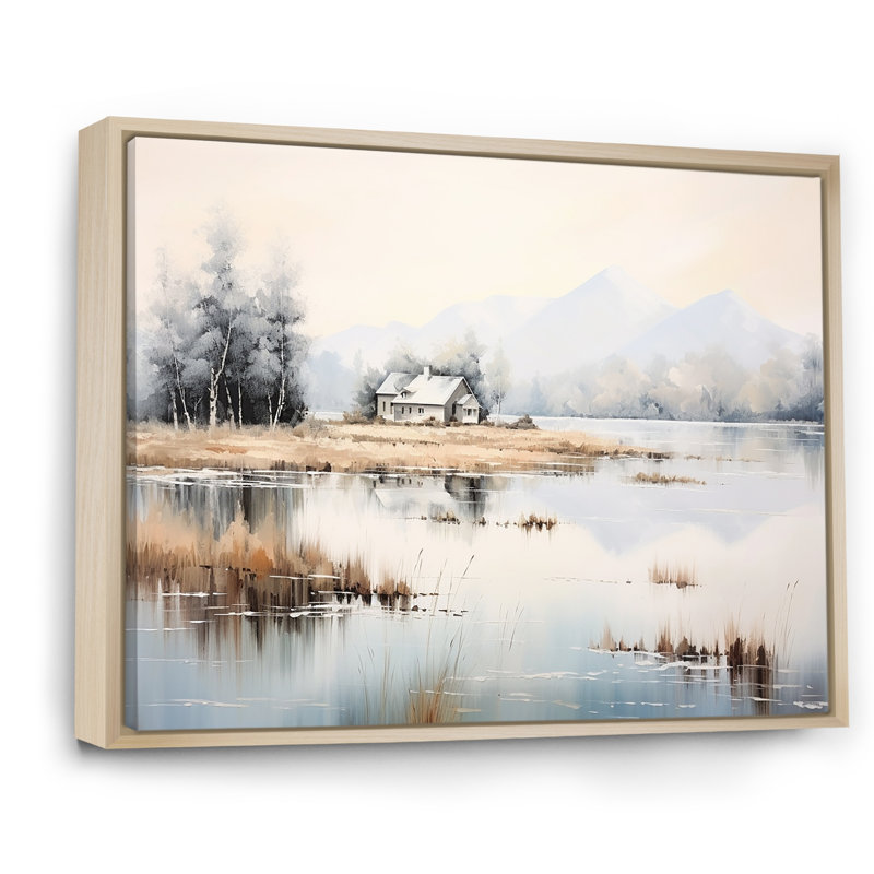 «Scenic Lake House Tranquility II», reproduction sur toile, H 16 po x l 32 po x P 1 po, Cadre naturel flottant