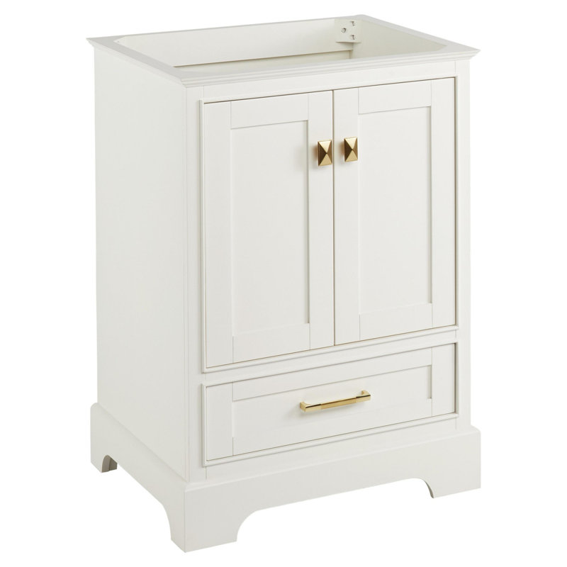 Quen 24" Freestanding Single Basin Vanity Cabinet - Cabinet Only - Less Vanity Top, Soft White, Satin Brass