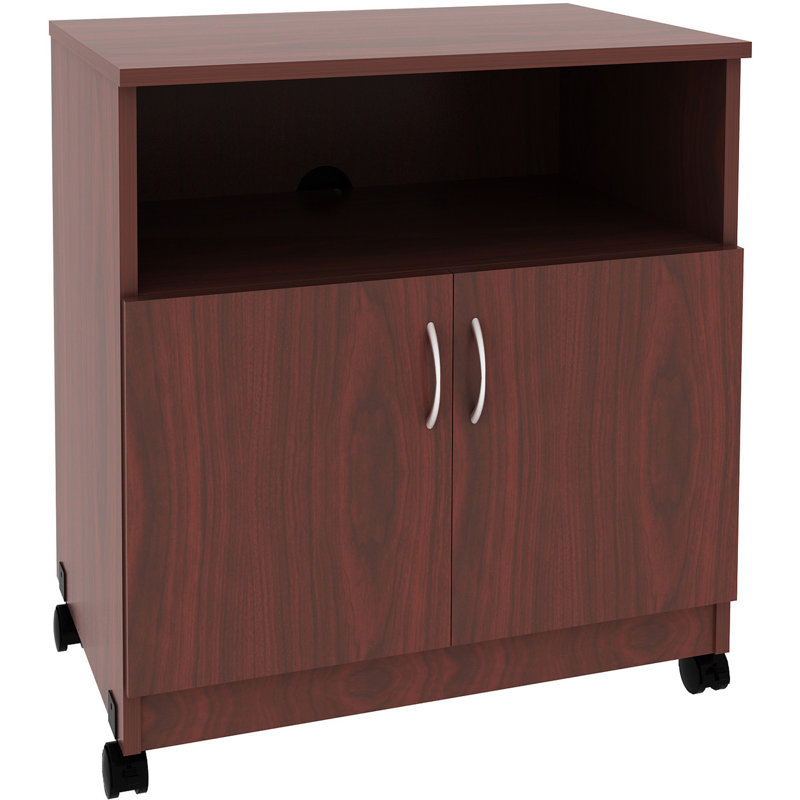 Mahogany Finish Mobile Machine Stand with Silver Pull Handles