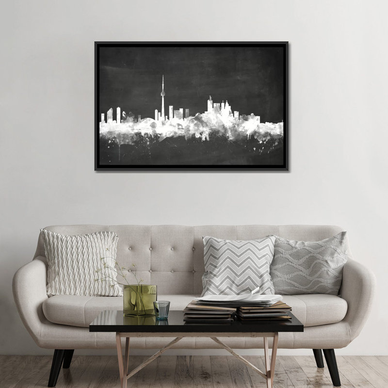Blackboard Skyline Series: Toronto, Canada, reproduction d'art sur toile tendue, H 18 po x l 26 po x p 1,5 po, Pas de tapis