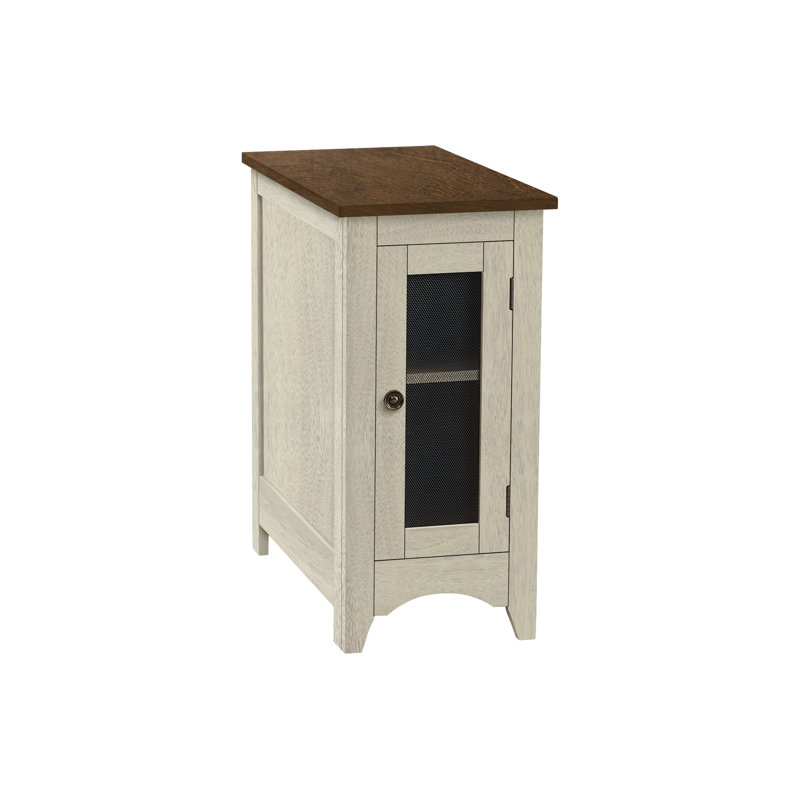 Table d'appoint, table de bout, table d'appoint, étroite, table de chevet, chambre à coucher, lampe, rangement, placage blanc antique, placage brun, transitionnel