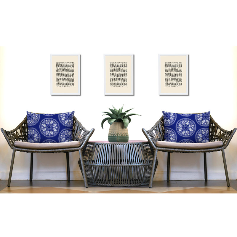 Paisley Outdoor Reversible Throw Pillow, Navy Blue