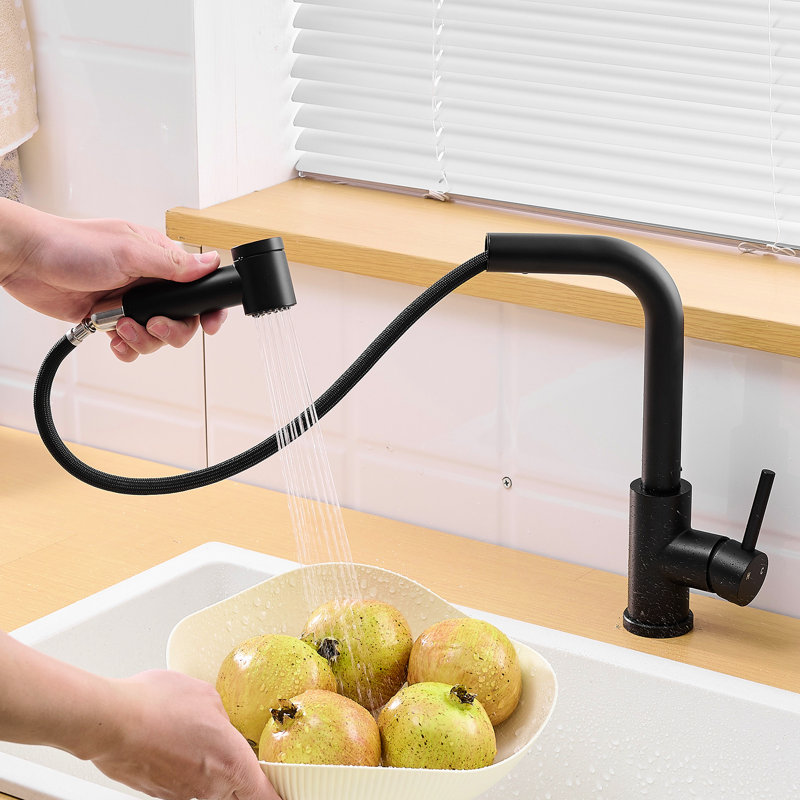 Robinet d'évier pivotant sur 360 ° avec rétractable noir - Style moderne pour salle de bain et éviers de bar