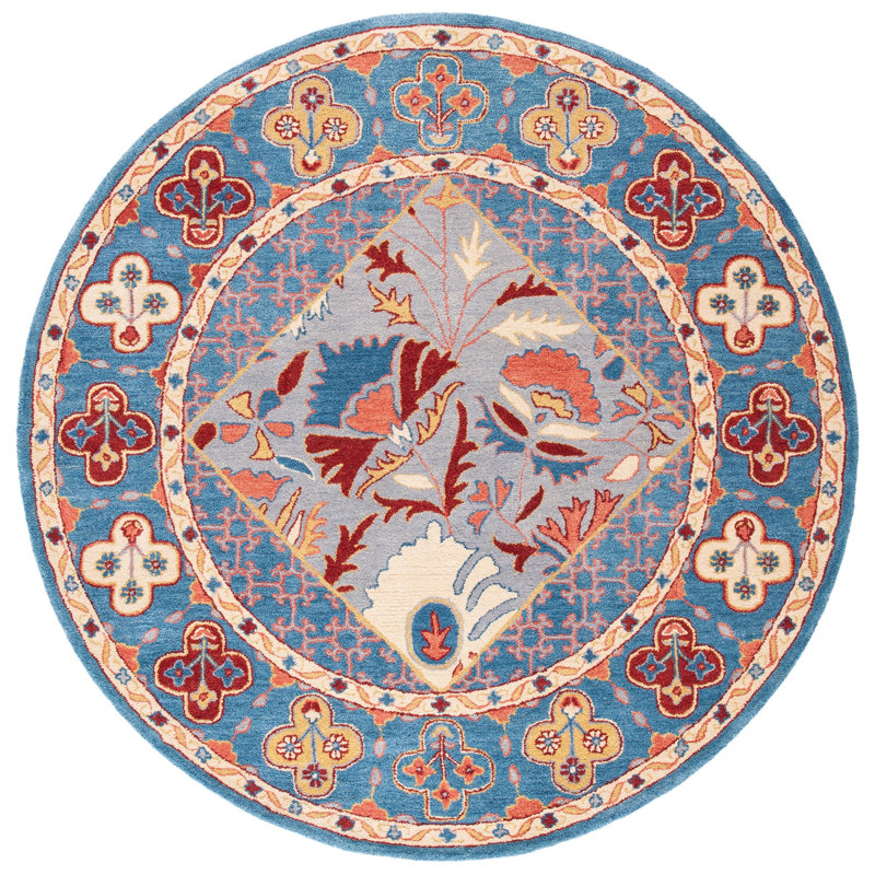 Armintha Oriental Handmade Tufted Blue/Red Area Rug, Round 6'