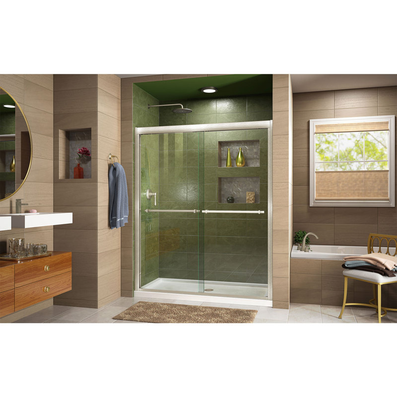 Duet 56" W x 72" H Bypass Frameless Shower Door with Clearmax™ Technology, Brushed Nickel