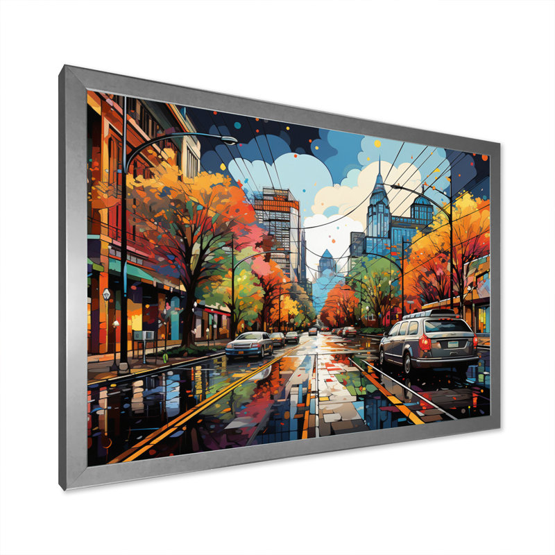 Manrico City Nashville Popart II - impression, H 16 po x l 32 po x P 1 po, Cadre simple argenté