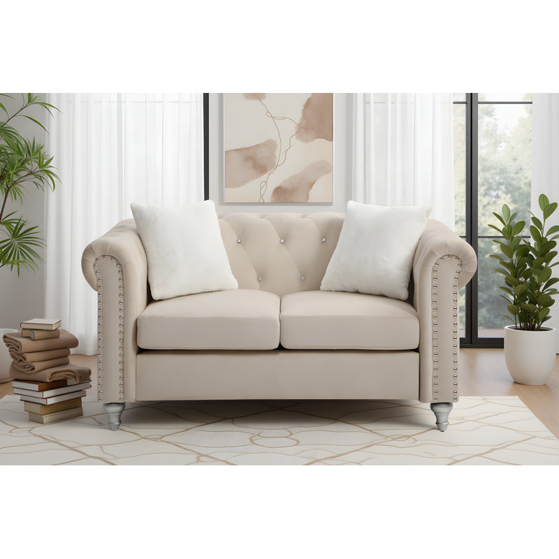 Causeuse en velours Latéralrika, Beige