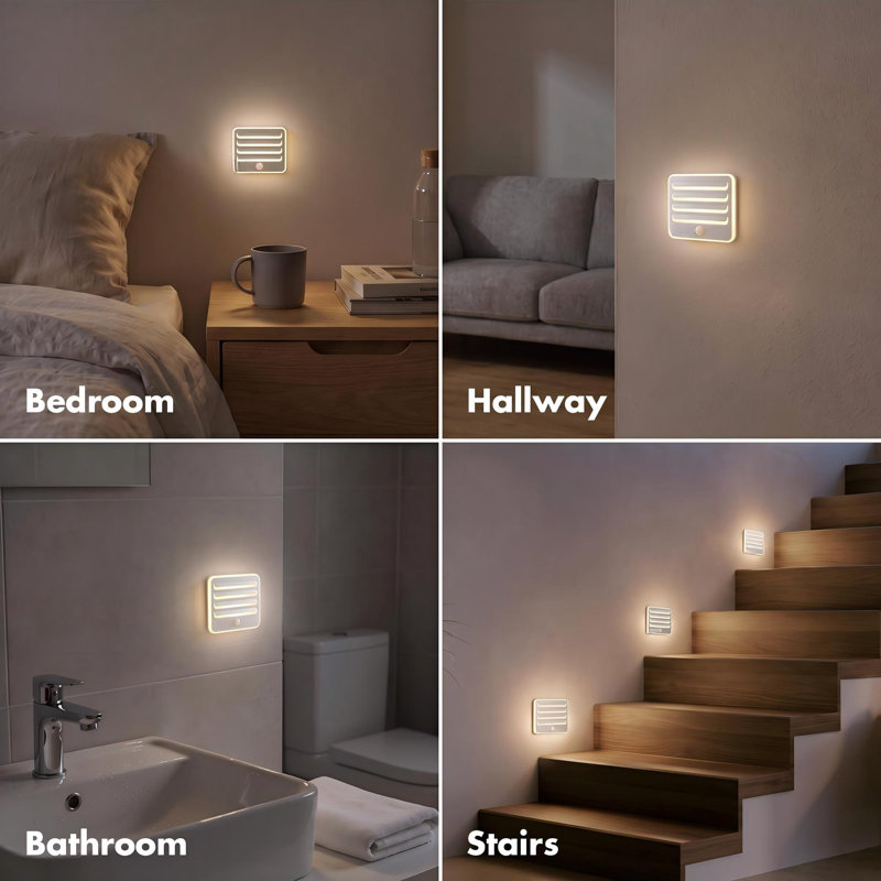 Ensemble de 3 veilleuses à détecteur de mouvement, lumière DEL blanc chaud douce, 9 piles AA incluses, veilleuse à piles pour chambres, salle de bain, escaliers et placards