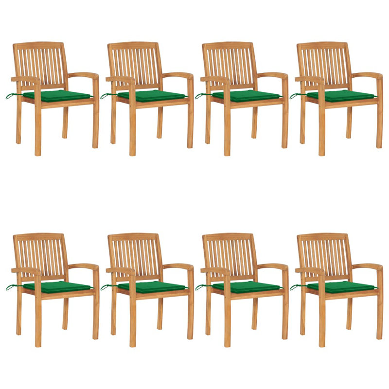 Chaise de patio empilable en teck avec coussin, Vert, 6