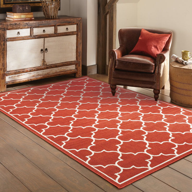 Russo Geometric Brick Red/Ivory Indoor/Outdoor Area Rug, Rectangle 8'6" x 13'