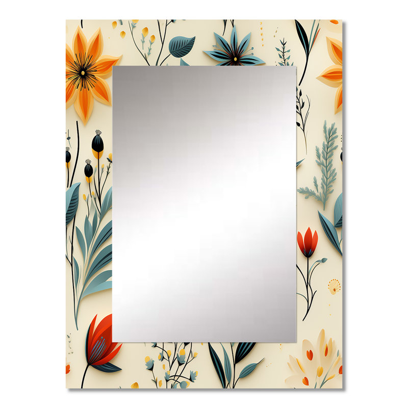 Vert et jaune rétro Bouquet Revival - grand miroir éclectique, miroir mural décoratif Boho, impression d'art en métal