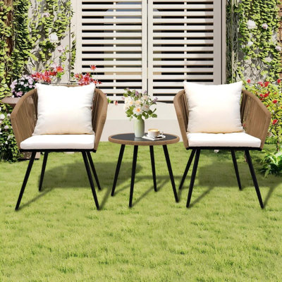 Ensemble bistro 3 pièces pour l'extérieur - Chaises à cordes durables et ensemble de conversation pour patio, balcon, bord de piscine et jardin