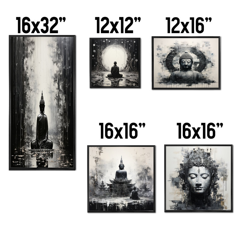 Ensemble de 5 décorations murales Saint Bouddhisme, Cadre flottant noir