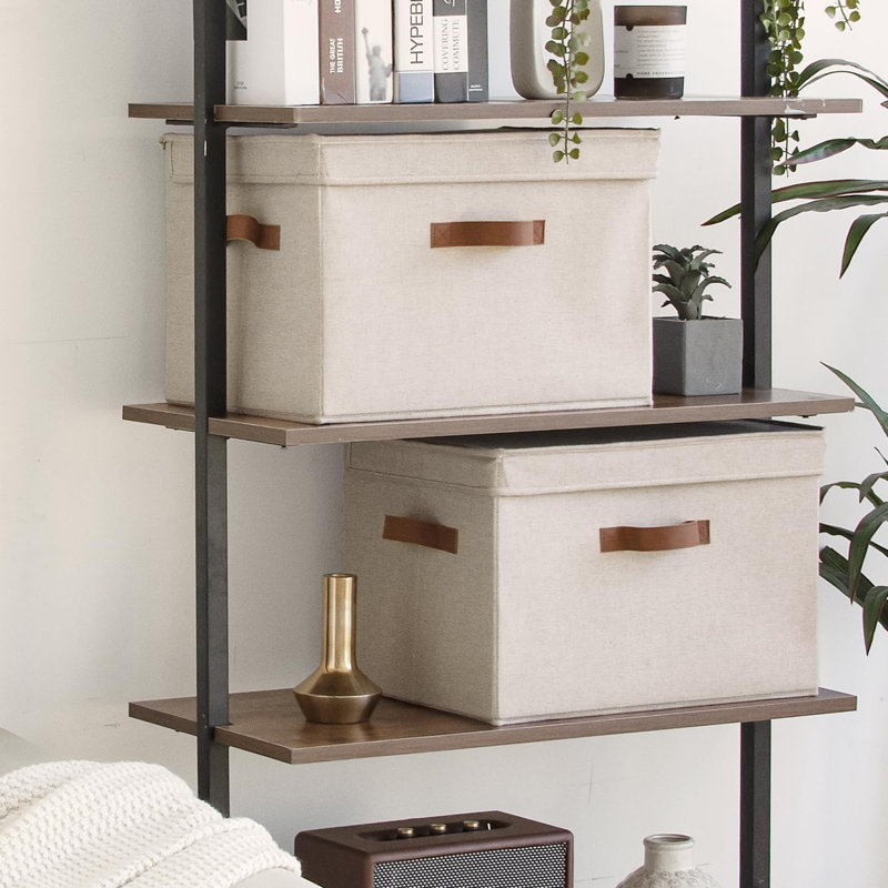 2-Pack Large Fabric Storage Bins with Lids & Handles, Stackable Decorative Closet Organizer Storage Boxes for Home Shelf Organization