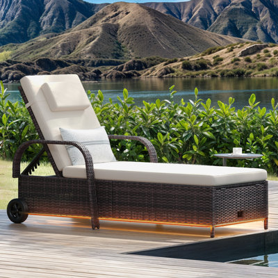 Outdoor Wicker Chaise Lounge With Storage Space And LED Lights by Wrought Studio