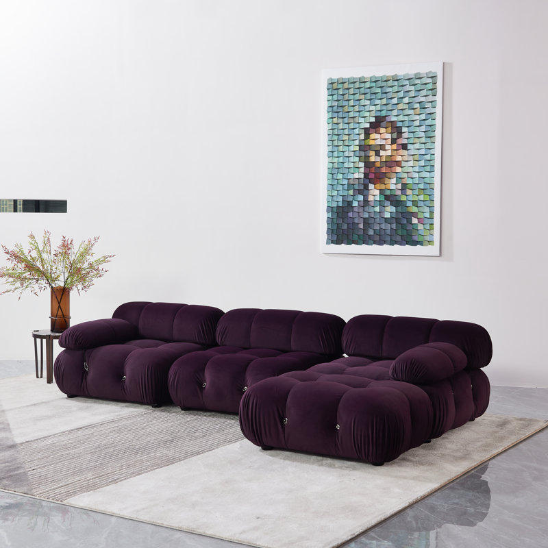 Canapé modulaire rembourré 4 pièces Daimion, Velours mauve