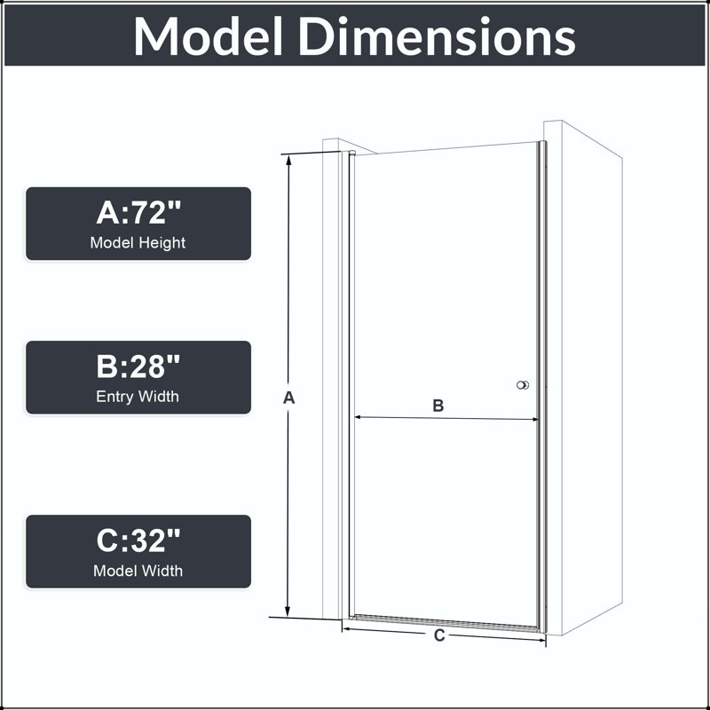 Porte de douche pivotante sans cadre avec verre trempé de 6 mm, fermeture magnétique et installation réversible