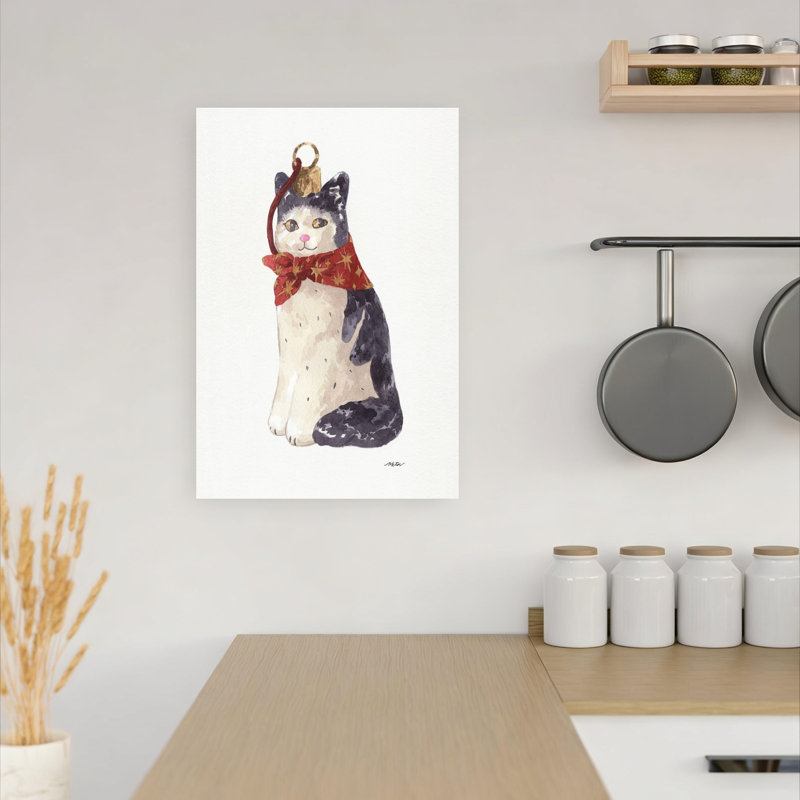 Christmas Cat Ornament Whimsical Abstract Contemporary Cat Landscape Nature Wall Art Print 1 Piece Wrapped Canvas Wall Art